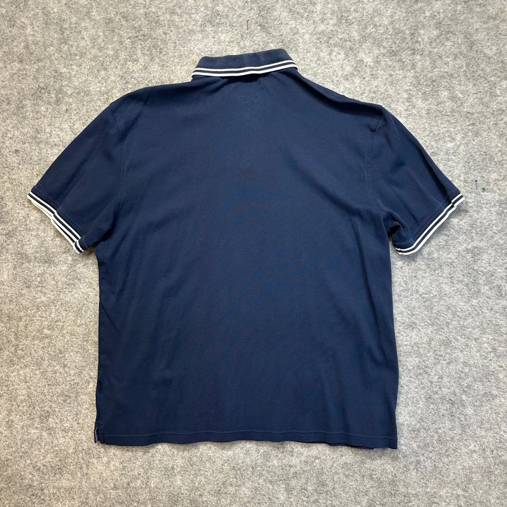 Tommy Hilfiger Polo Shirt Mens XXL‎ Navy Blue Excellent Custom Fit Tipped Trim